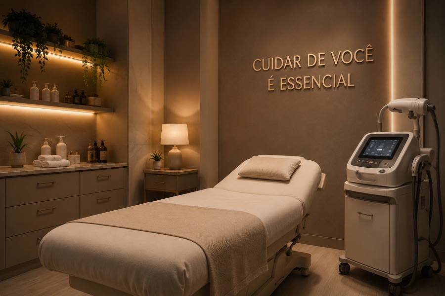 Sala de clínica de estética acolhedora