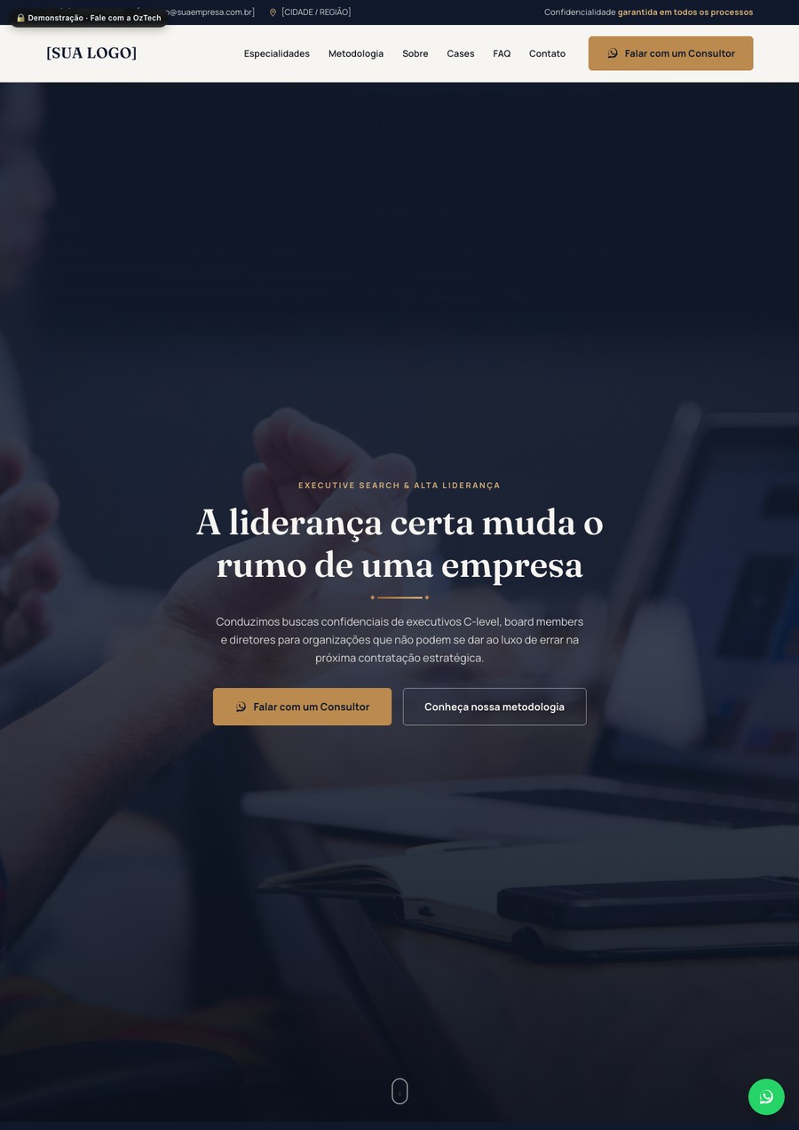 Prévia do site do modelo Executive Search