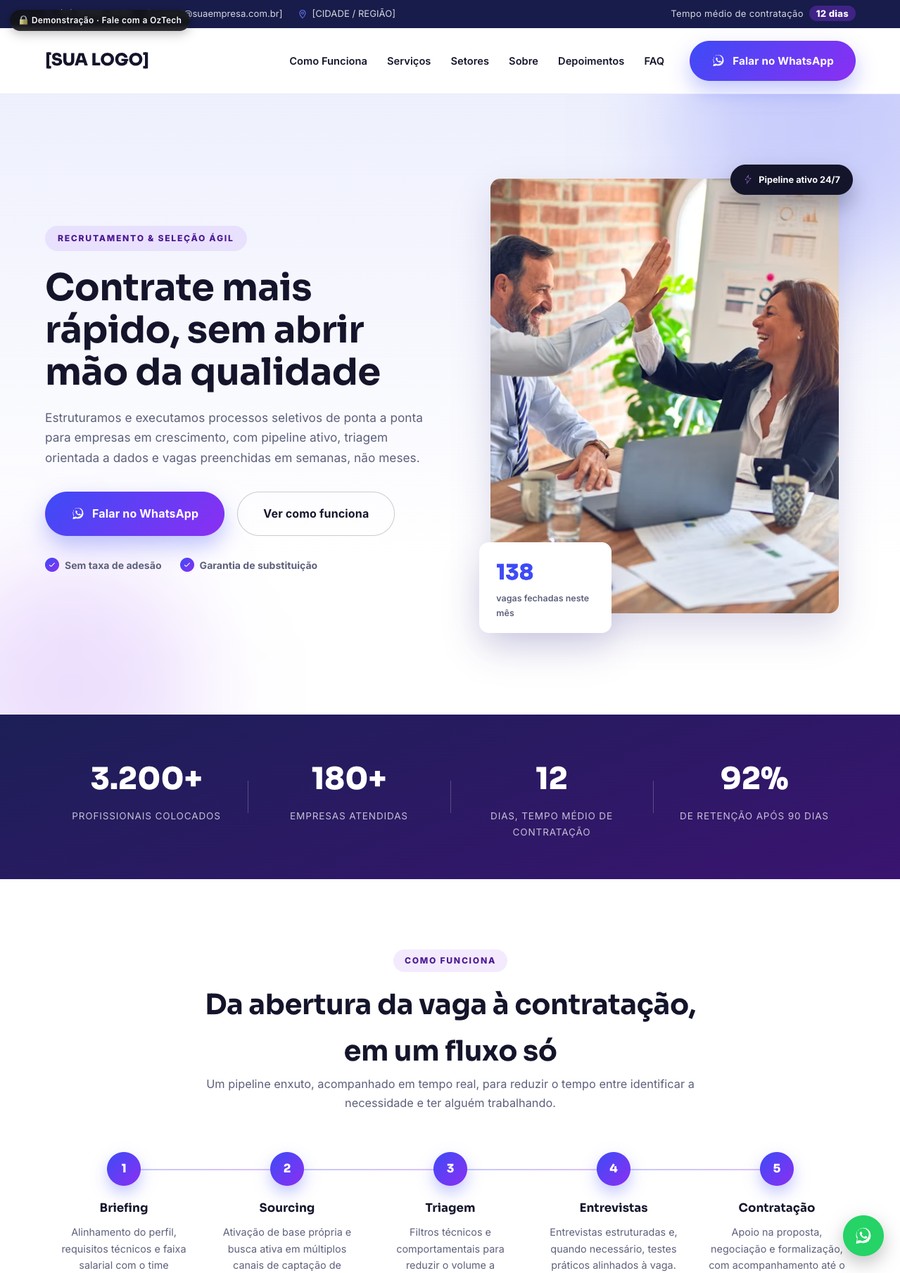 Prévia do site do modelo Recrutamento Ágil