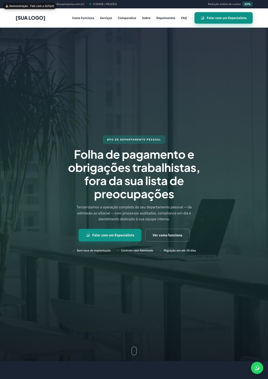 Prévia do site do modelo BPO Departamento Pessoal
