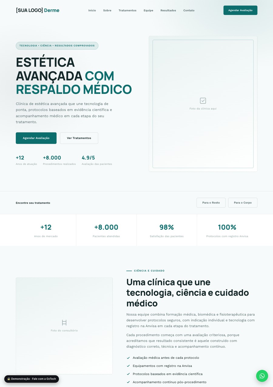 Prévia do site do modelo Clínica Derme