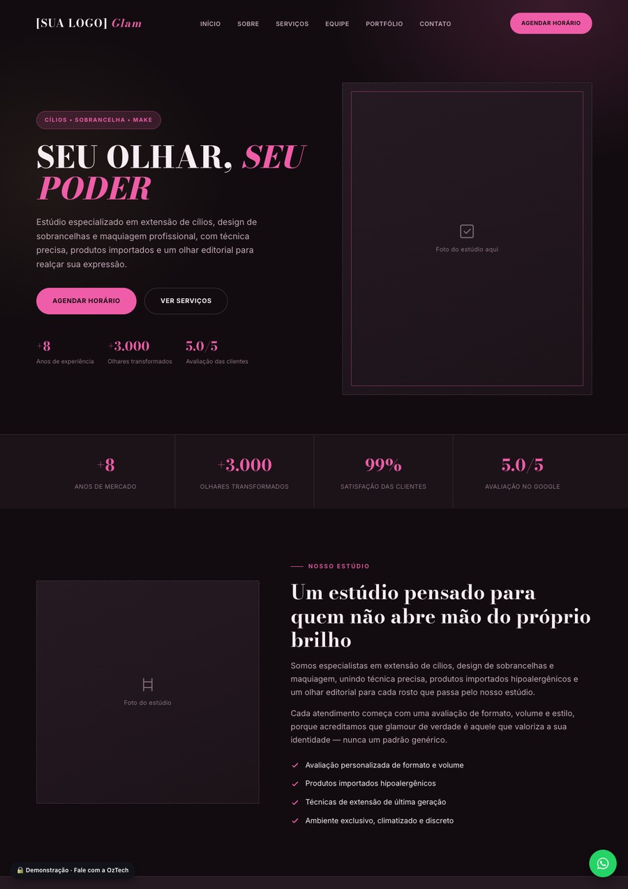 Prévia do site do modelo Glam Studio