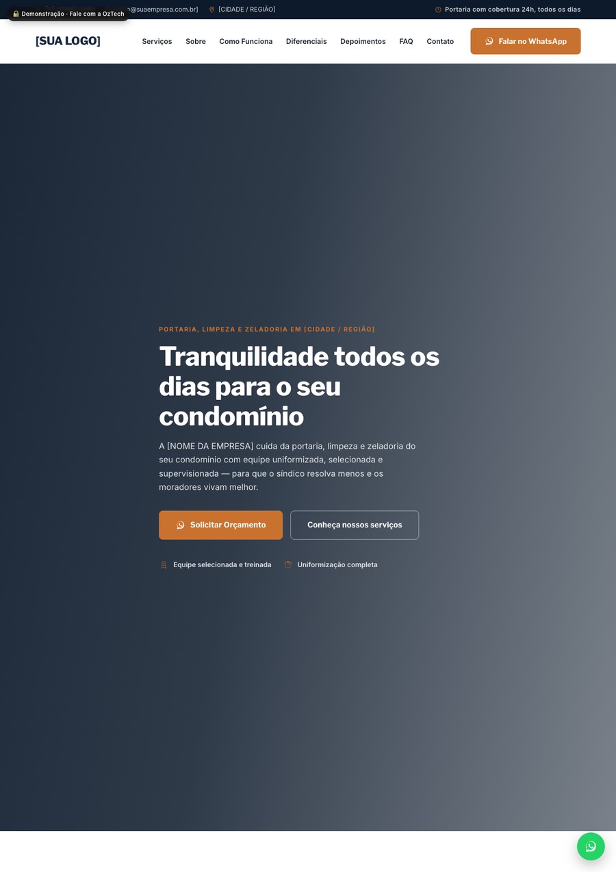 Prévia do site do modelo Portaria e Zeladoria