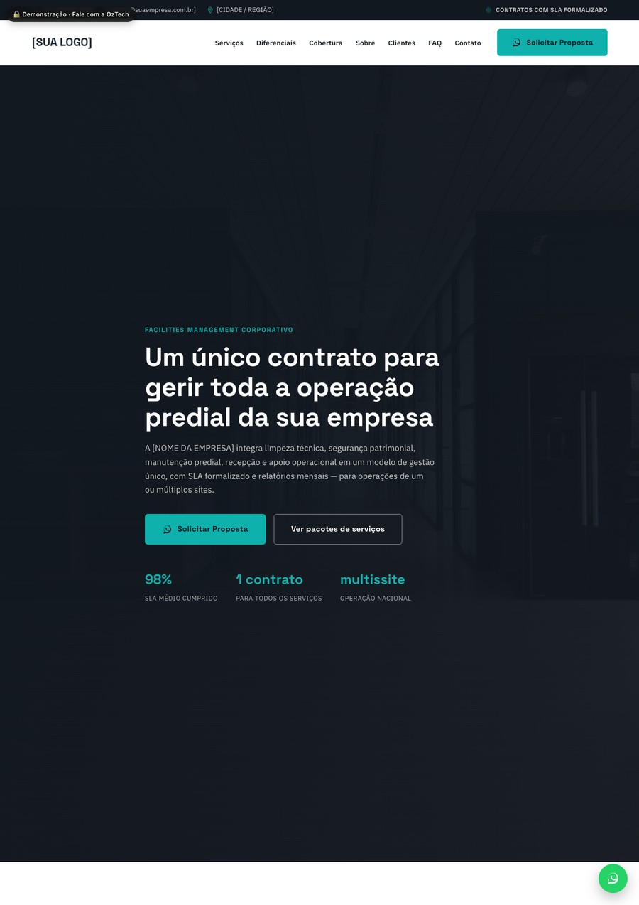 Prévia do site do modelo Facilities Corporativo