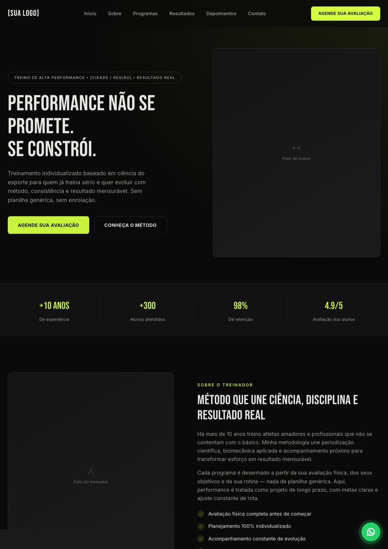 Prévia do site do modelo Performance Escuro