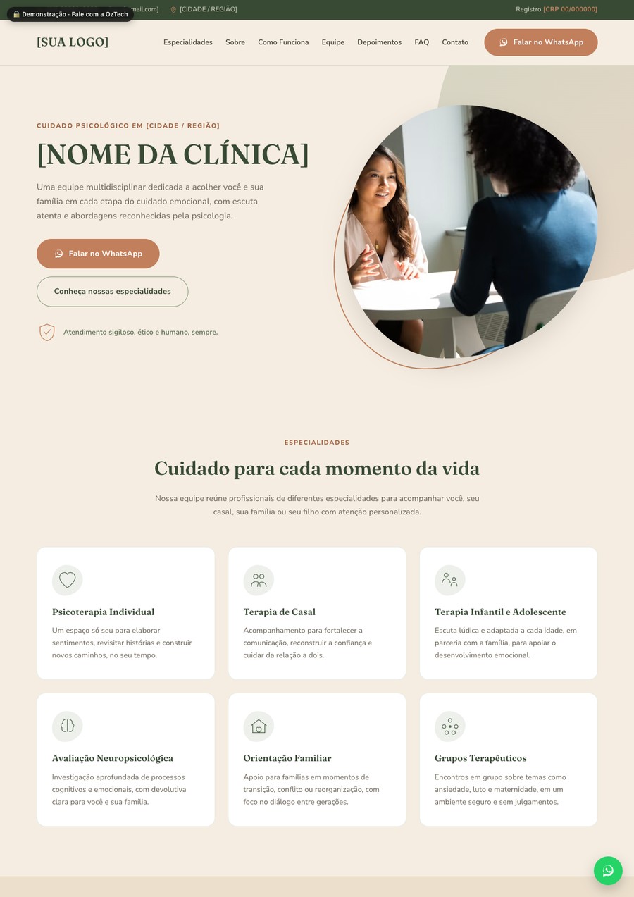 Prévia do site do modelo Acolhimento Terapêutico