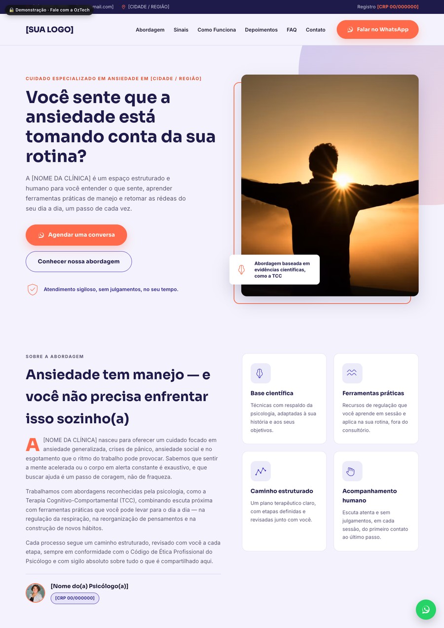 Prévia do site do modelo Foco em Ansiedade